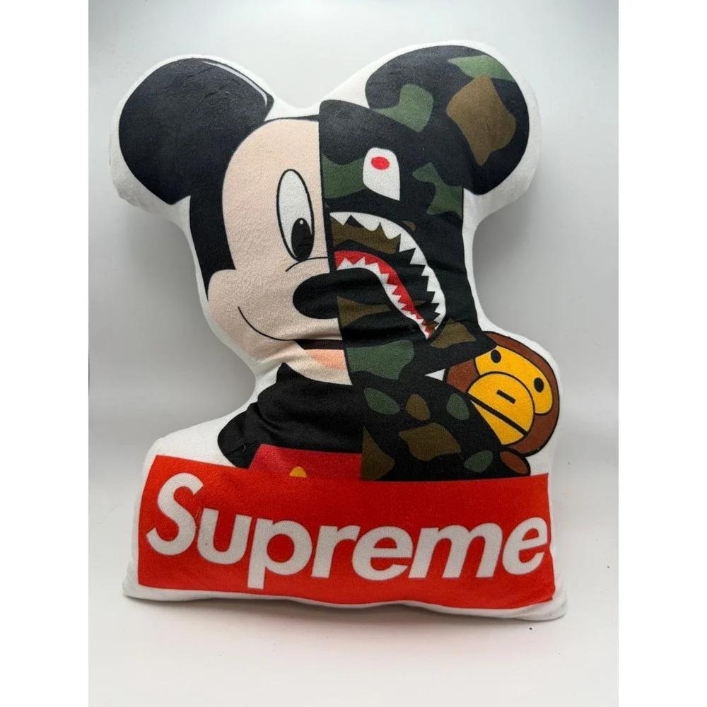 BAPE Supreme Mickey Mouse Shark Camo Baby Milo‎ Plush Pillow Streetwear Decor